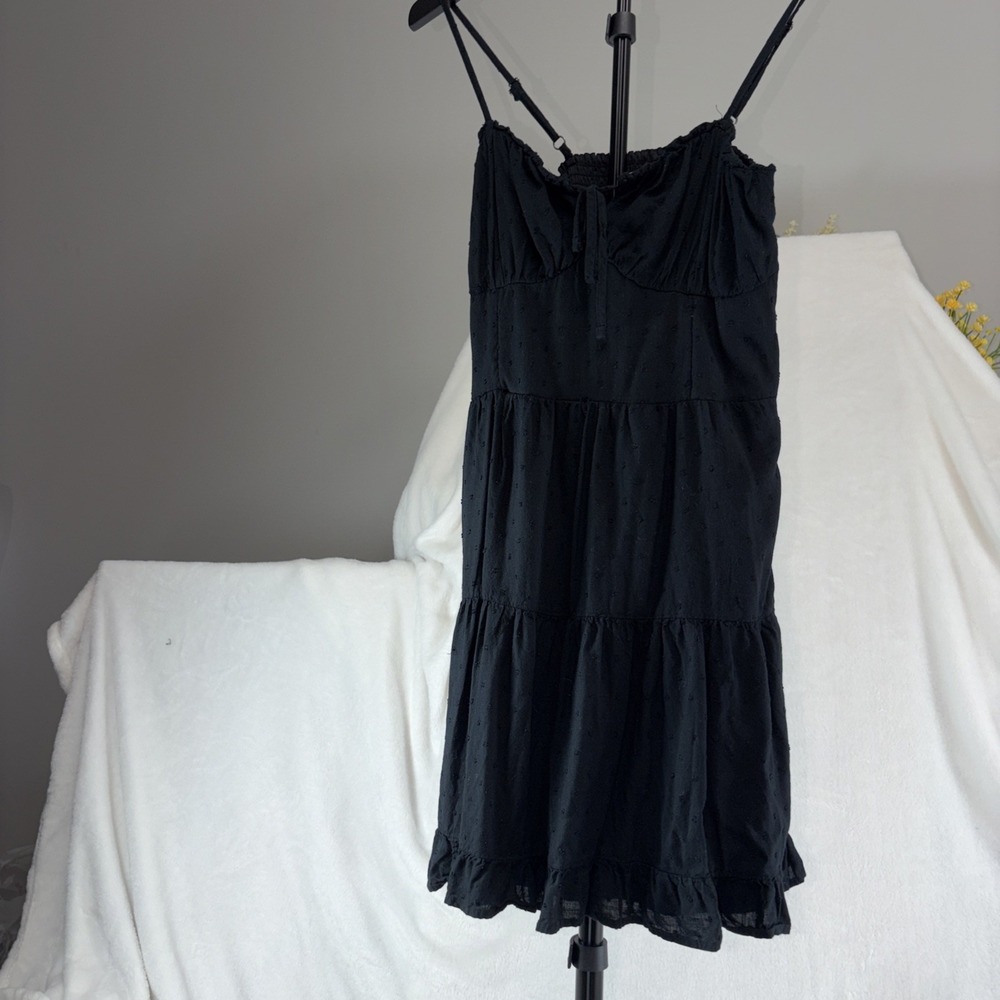 Hollister Babydoll Sundress Med Black Clip Dots add texture‎ Boho Y2K Flowy Chic